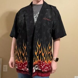 📌SOLD📌 XNT | Black Las Vegas Flame Button Up Shirt